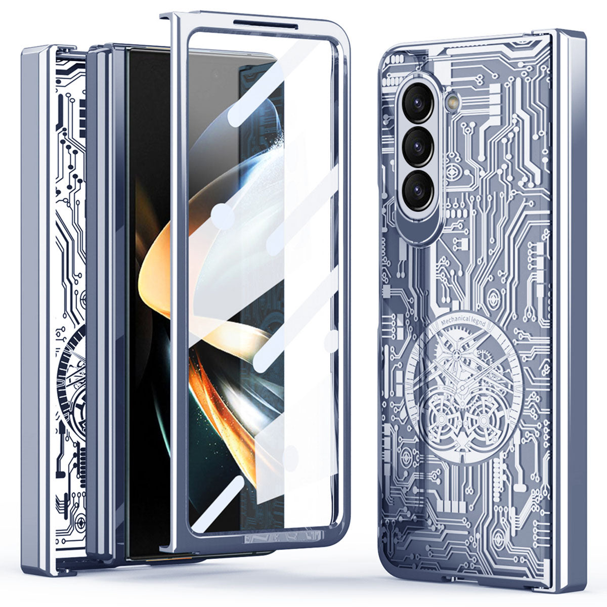 Mechanical Legend Series For Samsung Galaxy Z Fold5 5G Electroplating Phone Case All-Inclusive PC Cover with Tempered Glass Film Mechanical Legend Series For Samsung Galaxy Z Fold5 5G Electroplating Phone Case All-Inclusive PC Cover with Tempered Glass Film